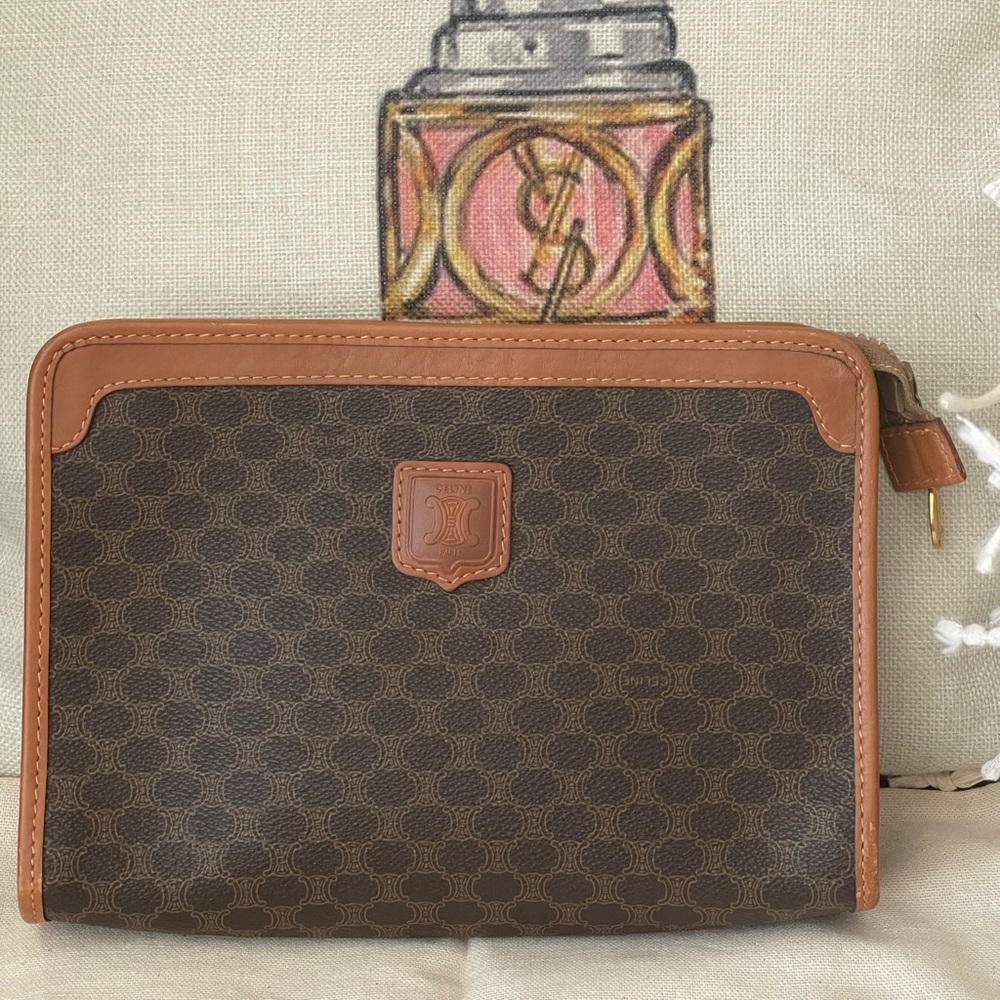 CELINE VINTAGE MACADAM—CLUTCH/ACCESSORIES BAG 💯Authentic